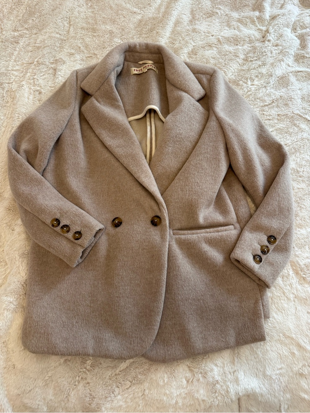 Free People Taupe Double-Breasted Wool blend Blazer Jacket